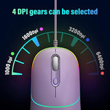 Gaming Mouse, Usb Computer Mouse Wired With Rgb Backlit, 4 Adjustable Dpi Up To 6400, Ultra Silent, Optical Computer Mice With Ergonomic Design, For Laptops Pc Windows (Purple)