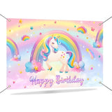 Unicorn Birthday Banner, Pastel Rainbow Backdrop for Girls' Party Decorations