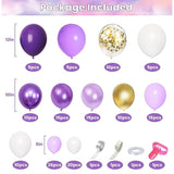 150Pcs Purple Balloons Garland Arch Kit, Light Pastel Purple Gold Whit