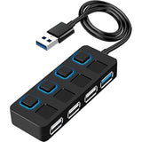 Usb Hub 3.0, 4-Port Usb 3.0 Data Hub With Individual Led Lit Power Switches Fo