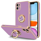 Luxury iPhone 11 Case with Rotatable Ring Stand and Magnetic Kickstand, Rose Gold Edge, Purple