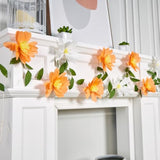 Crepe Paper Flowers Banner White Orange Floral Banner Spring Hanging Paper Flower Leaves Garlands For Spring Birthday Wedding Home Decorations