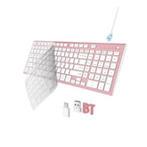 Wireless Keyboard, Bluetooth + Usb Ergonomic Silent Quiet Rechargeable With Number Pad Cute Compact Full Size Multi Device Keyboards For Ipad Tablet Mac Computer Surface Pc Macbook Laptop Pink