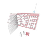Wireless Keyboard, Bluetooth + Usb Ergonomic Silent Quiet Rechargeable With Number Pad Cute Compact Full Size Multi Device Keyboards For Ipad Tablet Mac Computer Surface Pc Macbook Laptop Pink