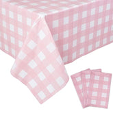 3 Packs Pink Gingham Tablecloths – Disposable Plastic Table Covers, for Birthday Parties