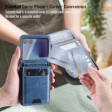 For Samsung Galaxy Z Flip 7 Pu Leather Wallet Phone Case With Card Slots (Holds 5-7 Cards), Anti-Drop Protection, Wrist & Shoulder Strap Blue