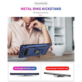 For Samsung Galaxy S10 Case With Hd Screen Protectors, Military-Grade Metal Ring Holder Kickstand 15Ft Drop Tested Shockproof Cover Case For Samsung Galaxy S10 (2019) Blue