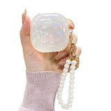 Compatible With Samsung Galaxy Buds 2 Pro/Pro 2 Case With Pearl Keychain Cute Shockproof Protective Cover White