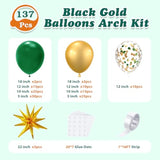 137Pcs Green And Gold Balloons Garland Arch Kit With Stars - 5 10 12 18 Inch Dark Green Gold Confetti Latex Balloons For Birthday Baby Shower Emerald Green Jungle Party Decorations