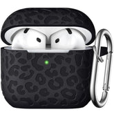 Leopard Engraved For Airpods 4 Case Cover 2024,Soft Silicone Protective Case Compatible With Apple Airpods 4Th Generation Case For Women,Cute Airpod 4 Case Accessories With Keychain (Black)