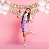 Pre-Strung Happy 13th Birthday Banner No DIY Gold Glitter Garland for Boys/Girls