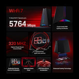 Tri-Band Be11000 Wi-Fi 7 Gaming Router Archer Ge650 | 6-Stream 11 Gbps Supports 320Mhz | 2×5G + 3×2.5G Ports Usb 3.0 | Game Acceleration, Dedicated Gaming Port & Panel, Rgb Lighting|Homeshield
