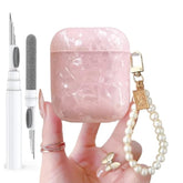For Cute Glitter Airpods 2/1 Gen Case With Cleaner Pen,Shell Pattern Airpods 2Nd/1St Generation Cover Protective Skin Girl Women With Luxury Pearl Keychain For Apple Ipod 2Nd/1St Gen - Pink