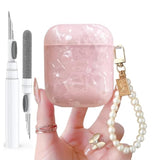 For Cute Glitter Airpods 2/1 Gen Case With Cleaner Pen,Shell Pattern Airpods 2Nd/1St Generation Cover Protective Skin Girl Women With Luxury Pearl Keychain For Apple Ipod 2Nd/1St Gen - Pink
