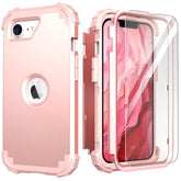 For 16E Case With Screen Protector(2025),Case For Se 4Th Generation,Hybrid 3 In 1 Shock Absorption Slim Fit Heavy Duty Hard Pc Cover Soft Silicone Bumper Full Body Cover,Rose Gold
