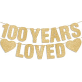 100Th Birthday Party Decorations For Women & Men, Pre-Strung 100 Years Loved Banner - Gold Glitter, Happy 100 Year Old Birthday Sign Gifts For Him & Her