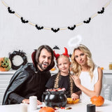 Halloween Wood Felt Bat Bead Garland Banner for Indoor Outdoor Fireplace Wall Decor