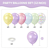12" Pastel Pearl Balloons Blue, Purple, Green, Pink & Yellow Decor