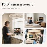 15.6 Inch Small Smart Tv, Fhd 1080P Compact Smart Tv With Built-In Apps, Atsc Digital Tuner, Hdmi/Usb/Av Inputs, 110220V Ac Power Tv For Kitchen, Bedroom, Rv, Camper, Truck