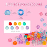 1000+pcs Glitter Pony Beads, 9mm Acrylic Beads for Bracelets & Crafts DIY