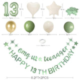 17pcs Sage Green "OMG Ur A Teenager" 13th Birthday Banner & Foil Balloons Set
