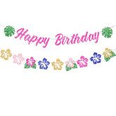 Glitter Hawaiian Birthday Banner for Tropical Luau & Moana-Themed Parties