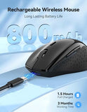 Wireless Mouse Rechargeable,Mouse For Laptop Computer,2.4G Usb Computer Mice Wireless,6 Button 6400 Dpi Ergonomic Silent Mice,Portable Cordless Travel Mice-Wide Compatibility