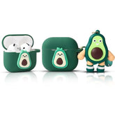 Silicone Case for AirPods 4 Earbuds 2024 Charging Shockproof Protective Headphones Cover with Cartoon Doll Anti-Lost Lanyard for Men Women Teens Avocado Design