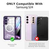 Samsung Galaxy S24 Case with Glitter, Compatible with MagSafe Built-in Tempered Glass Screen Protector & Camera Lens Protection, Amethyst