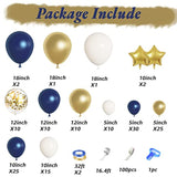 146Pcs Navy Blue And Gold Balloon Garland Arch Kit, Royal Blue White M