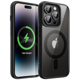 JETech Magnetic Case for iPhone 14 Pro Max 6.7-Inch Compatible with MagSafe, Shockproof Phone Bumper Cover, Solid Color Matte TPU Frame, Anti-Scratch Clear Back (Space Black)
