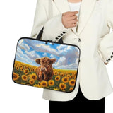 Sunflower Highland Cow Print Laptop Sleeve Case For Women Men Lightweight Travel Laptop Bag Shockproof Computer Protective Briefcase For Study Work, 13Inch