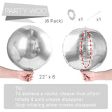 6-Pc Metallic Silver Foil Balloons 22-Inch Jumbo Round Mylar for Party Decor