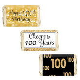 Black And Gold 100Th Birthday Candy Mini Bar Wrappers, 100Th Birthday Party Favors For Guests - 42 Stickers