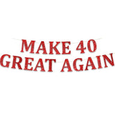 Glitter Banner Maga 40 Bday Funny 40Th Birthday Party Red Banner - Happy 40Th Wedding Anniversary Decorations - Milestone Birthday Party Decorations