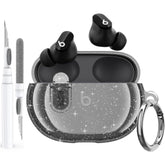 Beats Studio Buds/Buds Clear Case with Lock, Soft Bling Transparent TPU Protective Cover Skin with Cleaner Kit & Keychain for Beat Studio Buds/Buds Plus Earbuds - Glitter Black