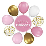 Pink And Gold Balloons, 60Pcs Retro Pink White Balloons, 12 Inch Metallic Gold Confetti Balloons Helium Light Pink Latex Party Balloons For Girls Baby Shower Birthday Princess Party Decorations