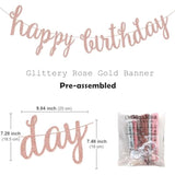 Pink & Rose Gold Birthday Decor Set – Glitter Banner, Pom Poms, Tassels and Dots Garland