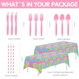 Tie Dye Party Decorations Tableware - Pastel Tie Dye Birthday Party Supplies, Plate, Cup, Napkin, Tablecloth, Cutlery, Girls Tie Dye 1St 2Nd 3Rd Birthday Baby Shower Decorations, Serve 24