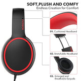 R10 Kids Headphones with Mic, Foldable Stereo, No-Tangle Cord (Black)