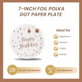 50Pcs Happy Birthday Paper Plates - 7Inch White Dessert Plates With Rose Gold Dots, Triangular Flag & Balloons Paper Plates For Cake Fruit Salad Pizza Disposable Decoration Supplies For Birthday Party