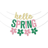 Hello Spring Banner, Colorful Flower Daisy Spring Party Decorations, Wildflower Spring Holiday Decorations, Happy Easter Festival Decoration Supplies Pink & Green Glitter