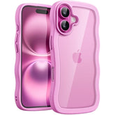 JETech Wavy Case for iPhone 16 Plus 6.7-Inch, Cute Wave Frame Curly Shape Shockproof Phone Cover for Women and Girls, Clear Hard PC Back (Pink)