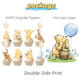 25Pcs Winnie Cake Topper And Cupcake Toppers Kit For Baby Shower Decorations Boys Pooh Birthday Cake Decorations Oh Baby Party Supplies