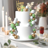 Boho Ball Cake Toppers Green, Gold, & White Grass Insert Decor for Parties