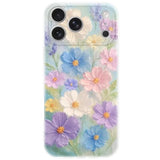Cute Oil Painting Cosmos Flower Case for iPhone 17 Pro Max, Soft Clear TPU Slim Shockproof Cases Cover for Girls Women, Blue