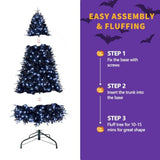 4Ft Prelit Black Christmas Tree With 150 Lights, Artificial Fake Christmas Tree With 666 Pe&Pvc Branch Tips, Halloween And Xmas Tree For Holiday Decorations, Metal Stand And Hinged Branches