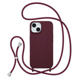 For Iphone 13/Iphone 14 Case With Strap,Crossbody Phone Case With Adjustable Neck Shoulder Lanyard,Soft Silicone Shockproof Protective Cover For Iphone 13/14 6.1 Inch-Wine Red