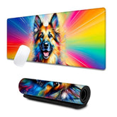 Colorful German Shepherd Large Gaming Desk Mat,Rubber Non-Slip Burst Of Rainbow Color Mouse Pad,31.5X11.8X0.12In Extended Cool Mousepad,Game Lover Mice Pads Gifts,Office Home Deskmat Decor