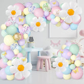 150 Pcs Daisy Pastel Balloon Garland Kit,White Daisy Flower Macaron Pastel Balloons Garland With Butterfly Stickers For Mothers Day Spring Easter Baby Shower Decoration